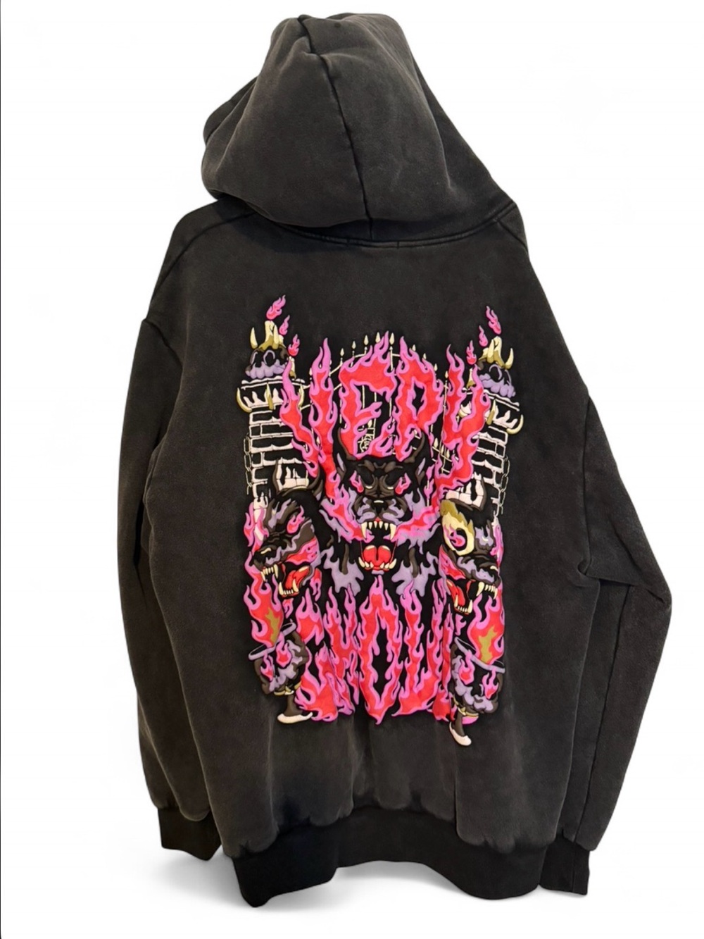 Hellhound Flame Hoodie Oversized Y2K Goth Anime Streetwear 2XL - Picture 6 of 11